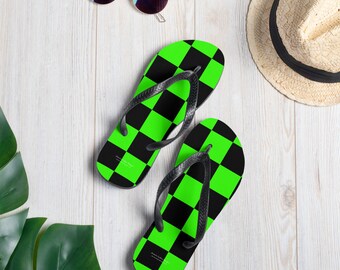 Helles Neongrün und schwarzes Checker Erwachsene Flip Flop-Schuhe