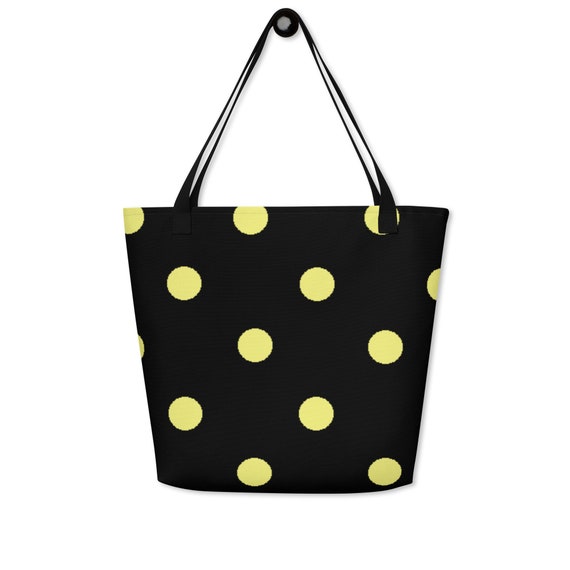 Black with Dolly Yellow Polka Dots Large Tote Bag