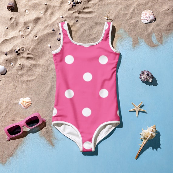 Brilliant Rose Pink with White Polka Dots Toddler Swimsuit