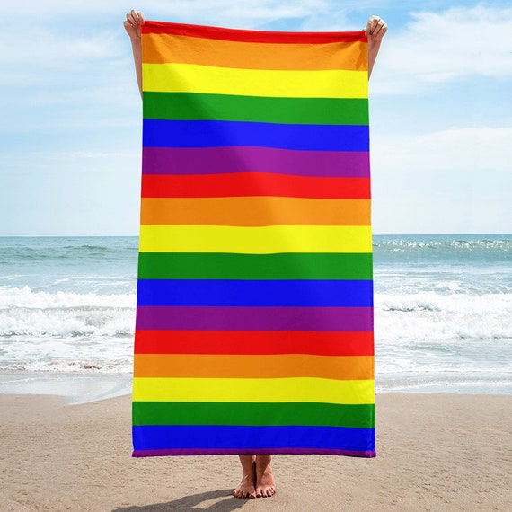Rainbow Stripes Beach Towel, Vibrant Color Pool Towel, Soft Premium Quality Bath Towel, 30 x 60