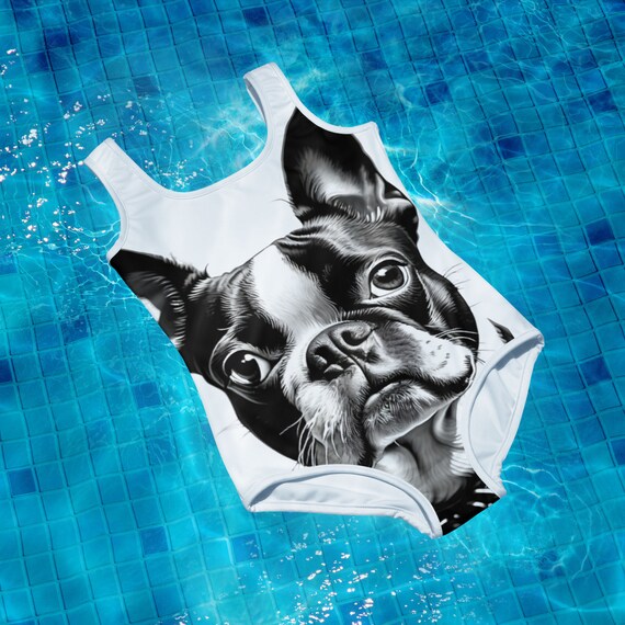 White Boston Terrier Youth One Piece Swimsuit