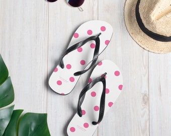 Blanc et rose brillant à pois roses, tongs, chaussures pour adultes