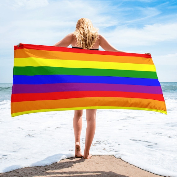 Rainbow Stripes Beach Towel, Vibrant Color Pool Towel, Soft Premium Quality Bath Towel, 30 x 60