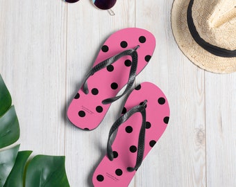 Brilliant Rose Pink mit schwarzen Tupfen Flip Flops Erwachsene Schuhe