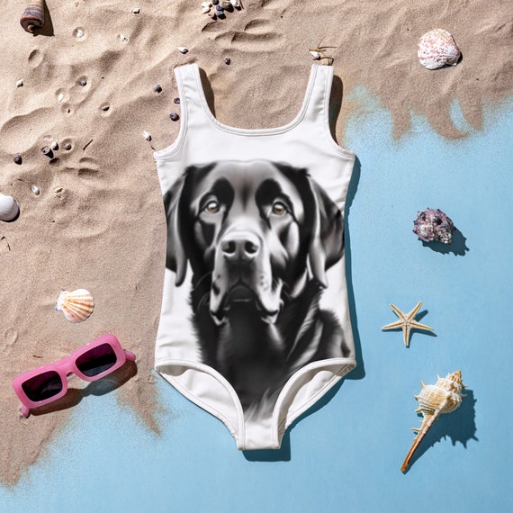 White and Black Labrador Retriever Toddler Swimsuit