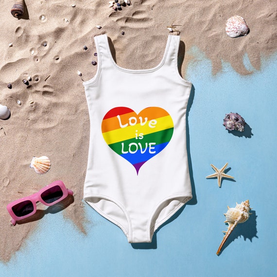 Rainbow Heart "Love is LOVE" One Piece Toddler Swimsuit