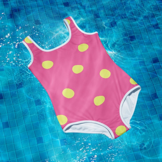 Brilliant Rose Pink with Dolly Yellow Polka Dots Youth Swimsuit