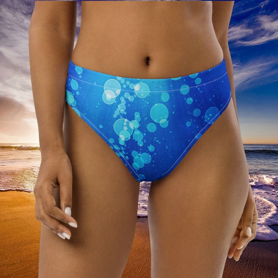 Blue Water Bubbles High-Waisted Bikini Bottom, Mix and Match Women's Swimsuits