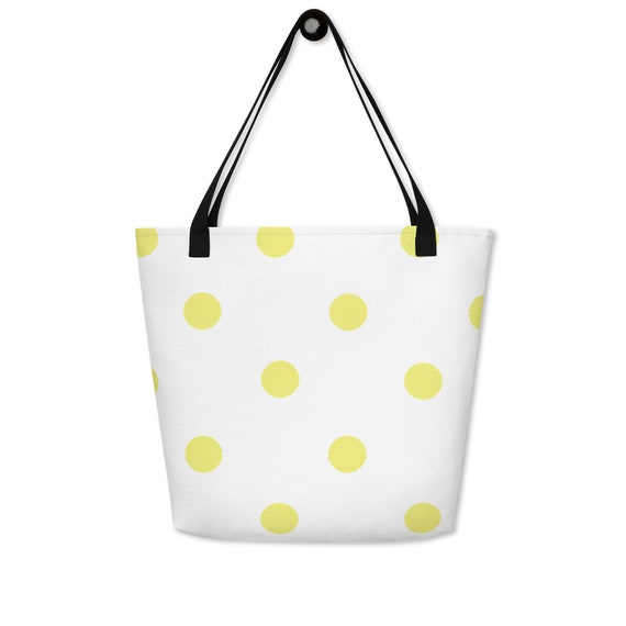 White with Dolly Yellow Polka Dots Large Tote Bag