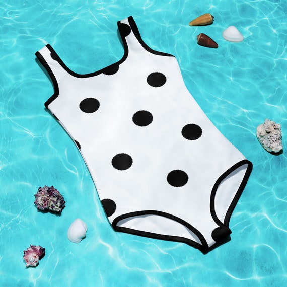 White with Black Polka Dots Kids Swimsuit