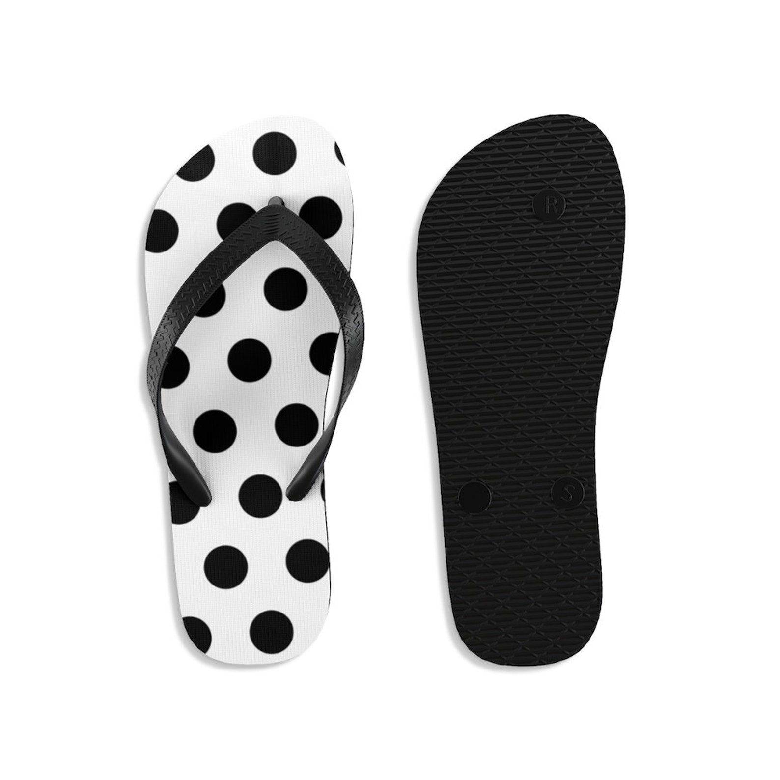 black and white polka dot flip flops