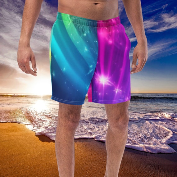 Rainbow Sparkle Starburst Men's swim trunks