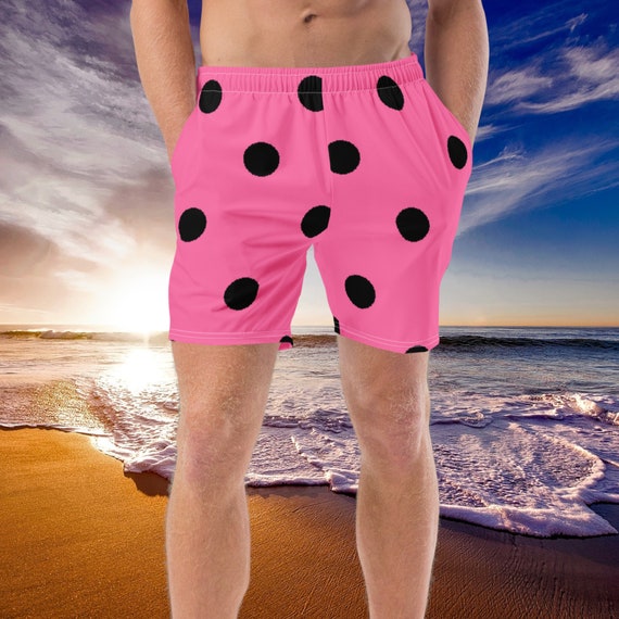 Brilliant Rose Pink & Black Pilka Dot Men's swim trunks