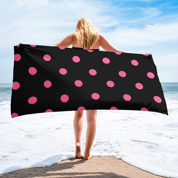 Black with Brilliant Rose Pink Beach Towel, Vibrant Color Pool Towel, Soft Premium Quality Bath Towel,  30 x 60