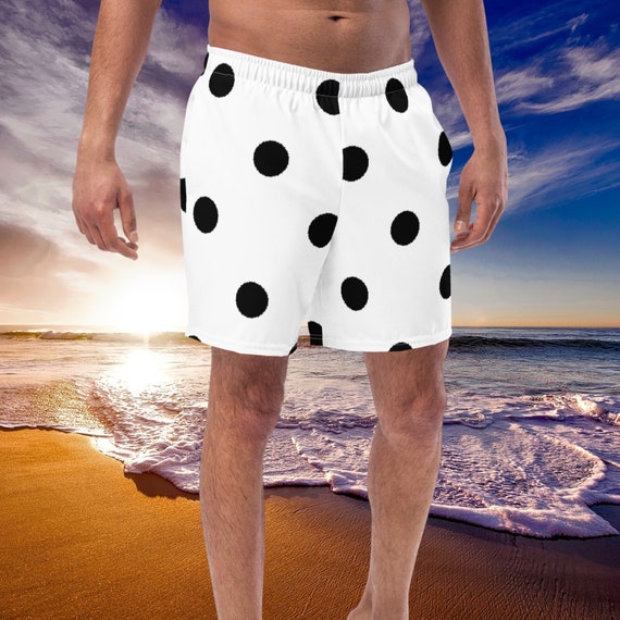 White and Black Polka Dot Men's swim trunks