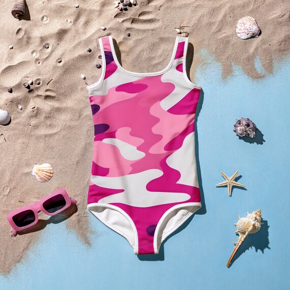 Deep Pink Camouflage Toddlers One Piece Swimsuit