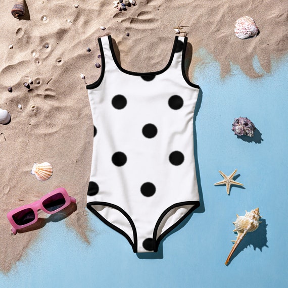 White with Black Polka Dots Toddler Swimsuit