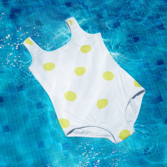 White with Dolly Yellow Polka Dots Youth Swimsuit