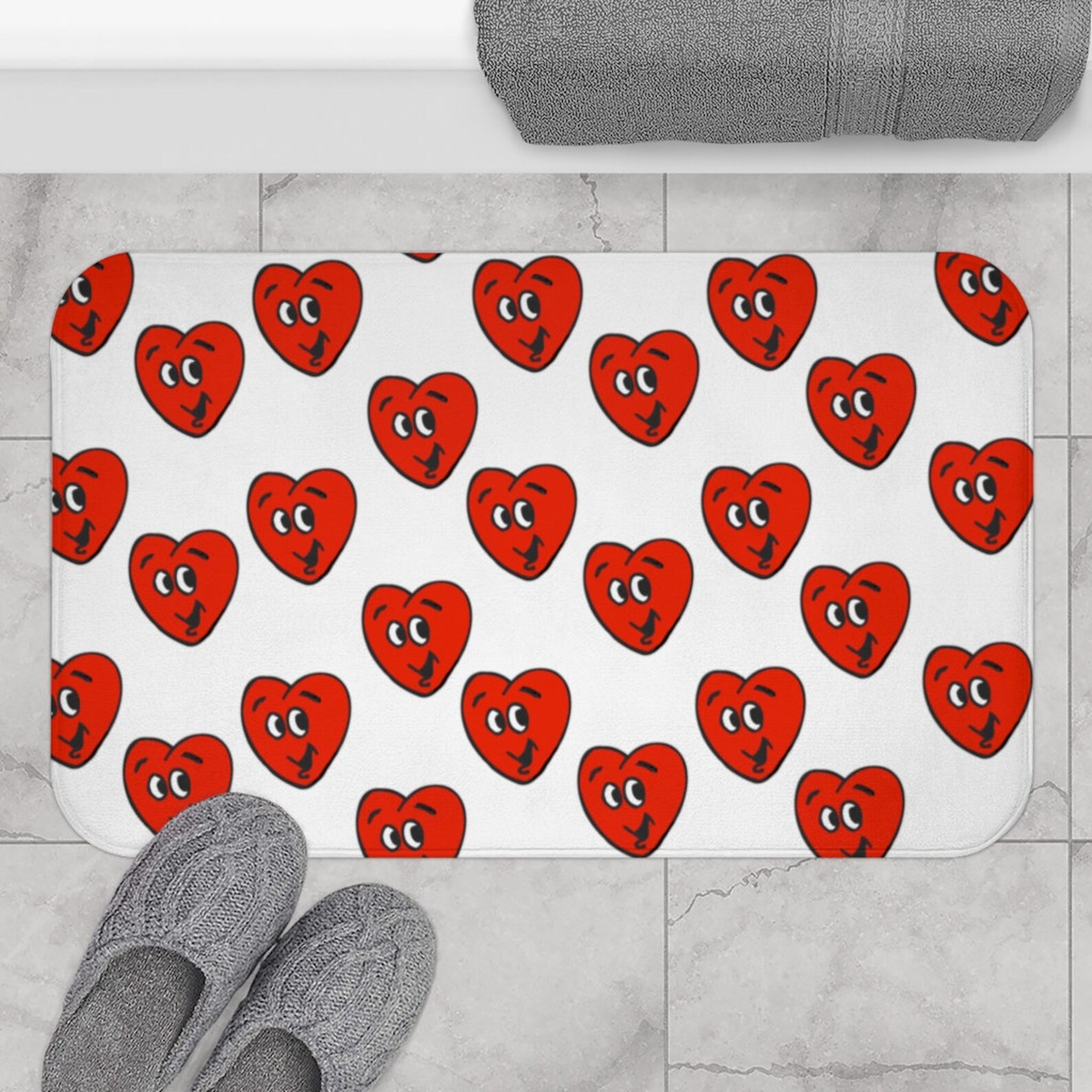 Happy Valentine Heart Bath Mat White Etsy