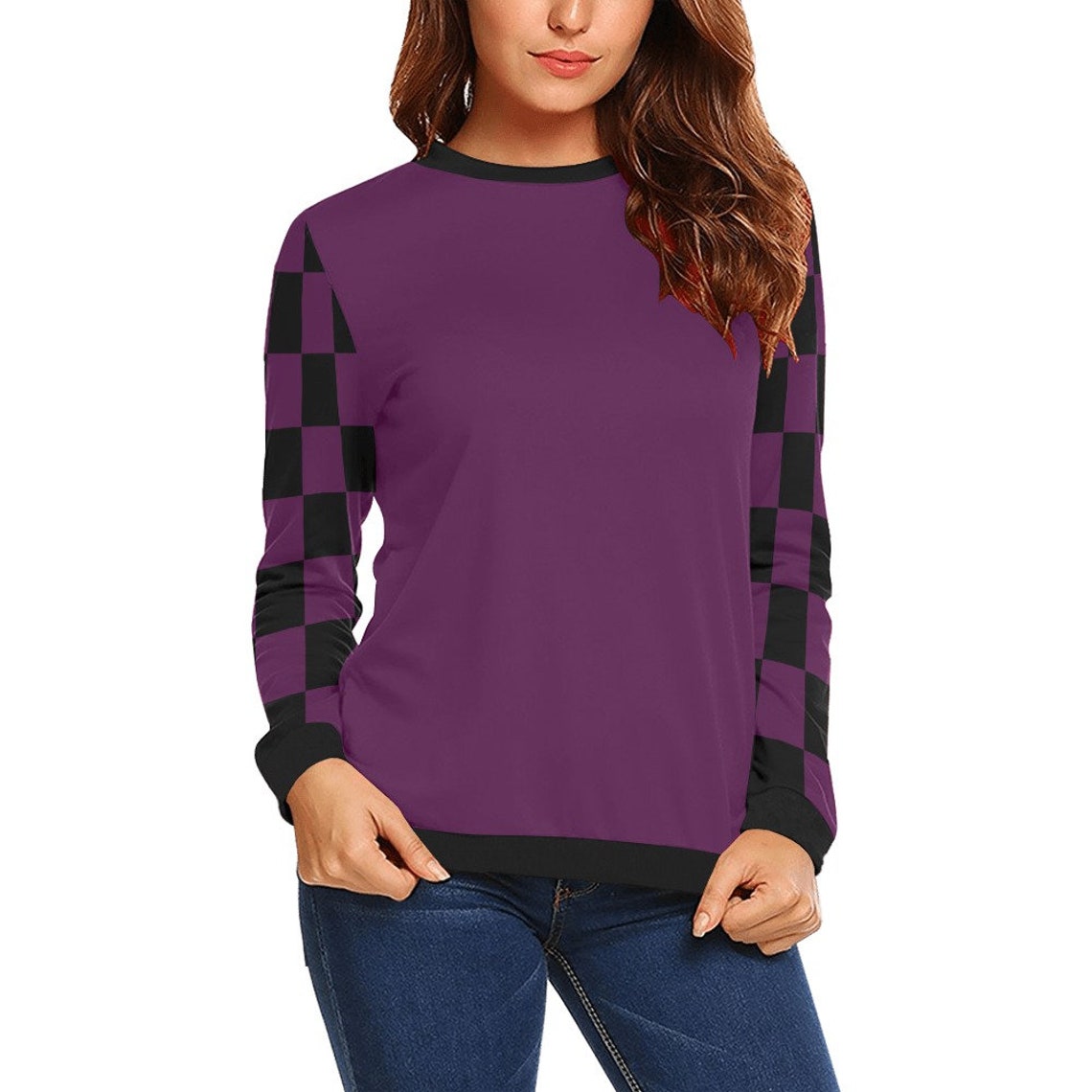 Purple and Black Checker Women's Long Sleeve Sweatshirt | Etsy