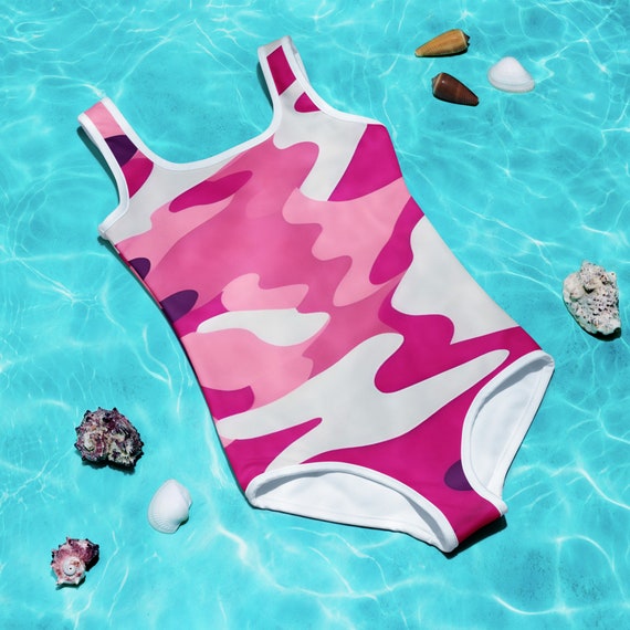 Deep Pink Camouflage Kids Swimsuit