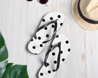 Tongs blanches à pois noirs pour adultes