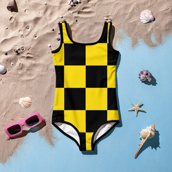 Black and Yellow Checker Kids Swimsuit