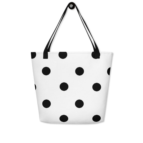 White with Black Polka Dots Large Tote Bag