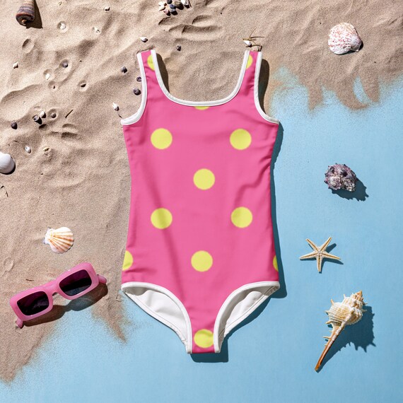 Brilliant Rose Pink with Dolly Yellow Polka Dots Toddler Swimsuit