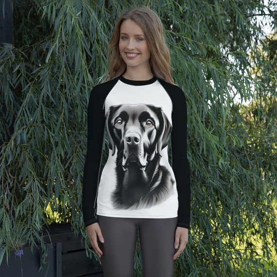 White and Black Labrador Retriever Women's Long Sleeve Rash Guard Swim Top, Mix and Match Women's Swimsuits