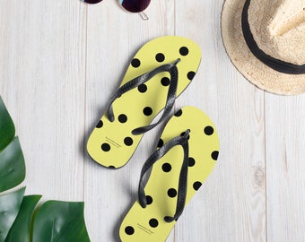 Chaussures tongs Dolly jaunes à pois noirs pour adultes