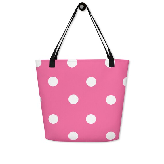 Brilliant Rose Pink with White Polka Dots Large Tote Bag