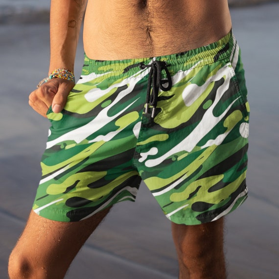 Deep Green Camouflage Adult Swim Trunks