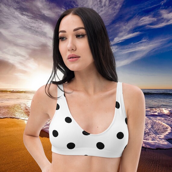 White and Black Polka Dot Padded Bikini Top, Mix and Match Women's Swimsuits