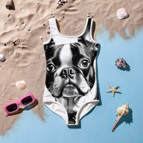 White and Black Boston Terrier Toddlers Swimsuit