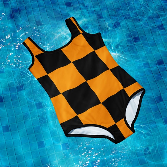 Black and Orange Checker Youth Swimsuit