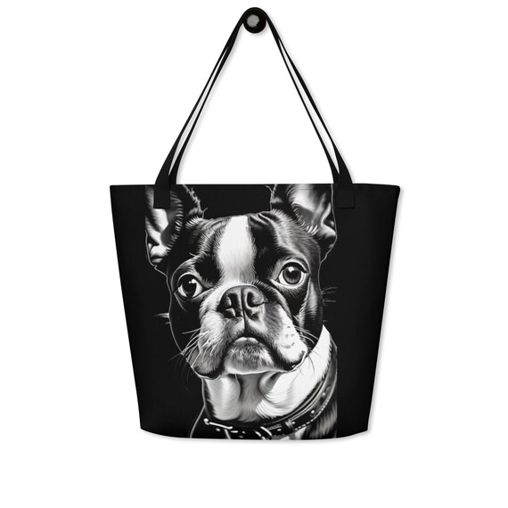 Black Boston Terrier Large Tote Bag