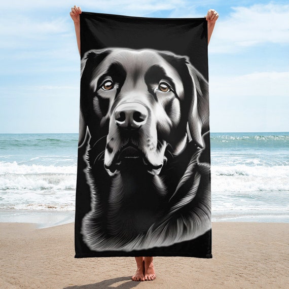 Black Labrador Retriever Dog Beach Towel, Vibrant Color Pool Towel, Soft Premium Quality Bath Towel,  30 x 60