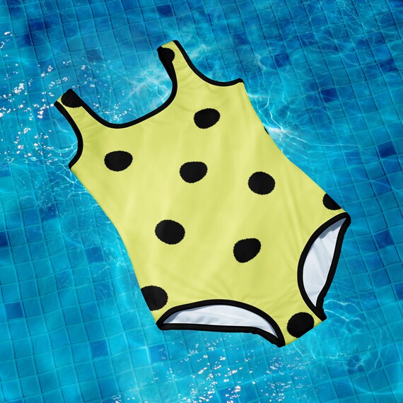 Dolly Yellow With Black Polka Dots Youth Swimsuit