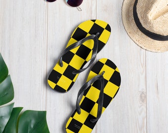 Helles Neongelb und Schwarz Checker Erwachsene Flip Flops Schuhe