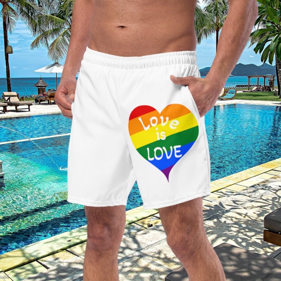 Rainbow Heart "Love is LOVE" Adult Swim Trunk Shorts