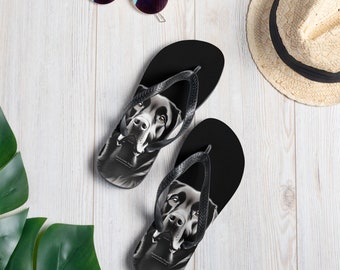 Schwarzer Labrador Retriever Hund Erwachsene Flip Flops Schuhe