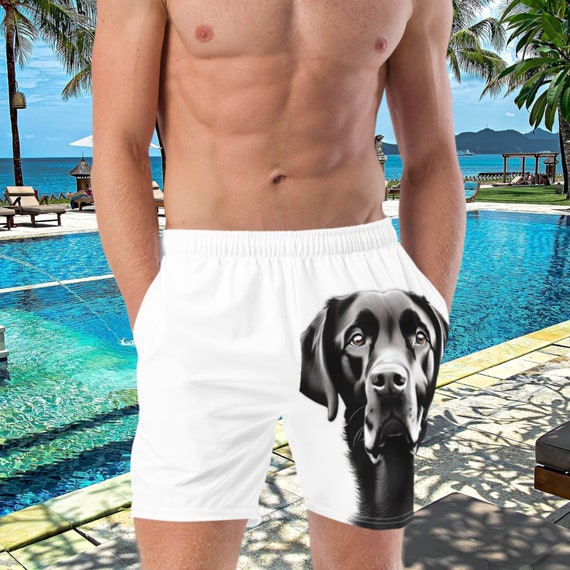 White and Black Labrador Retriever Men's Swim Trunks