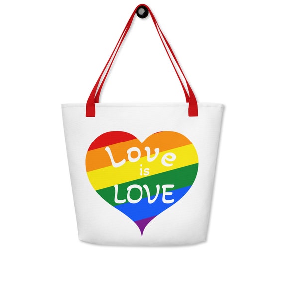 Rainbow Heart Love is Love Large Tote Bag