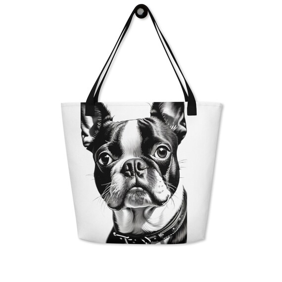 White Boston Terrier Large Tote Bag