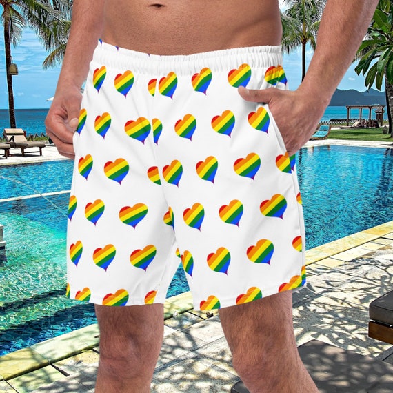 Rainbow Hearts Adult  Swim Trunk Shorts