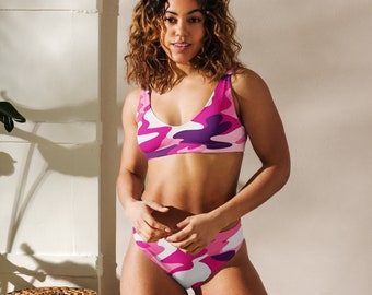 Automne LeAnn Designs® | Haut de bikini rembourré rose foncé pour femmes avec motif camouflage et bas taille haute