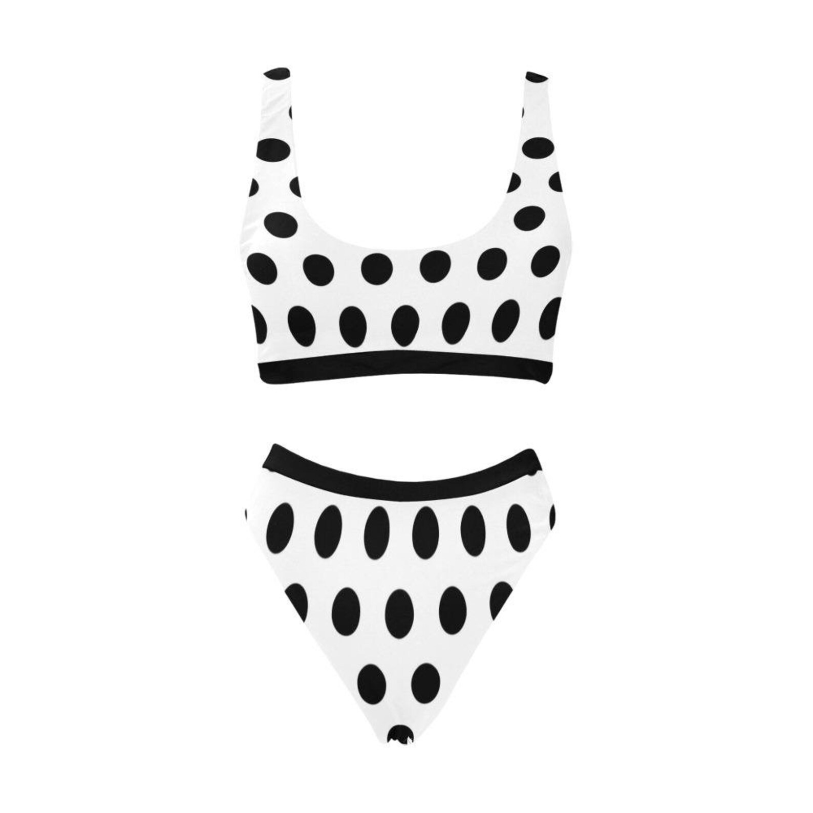 White with Black Polka Dots Sport Top & High-Waisted Bikini | Etsy