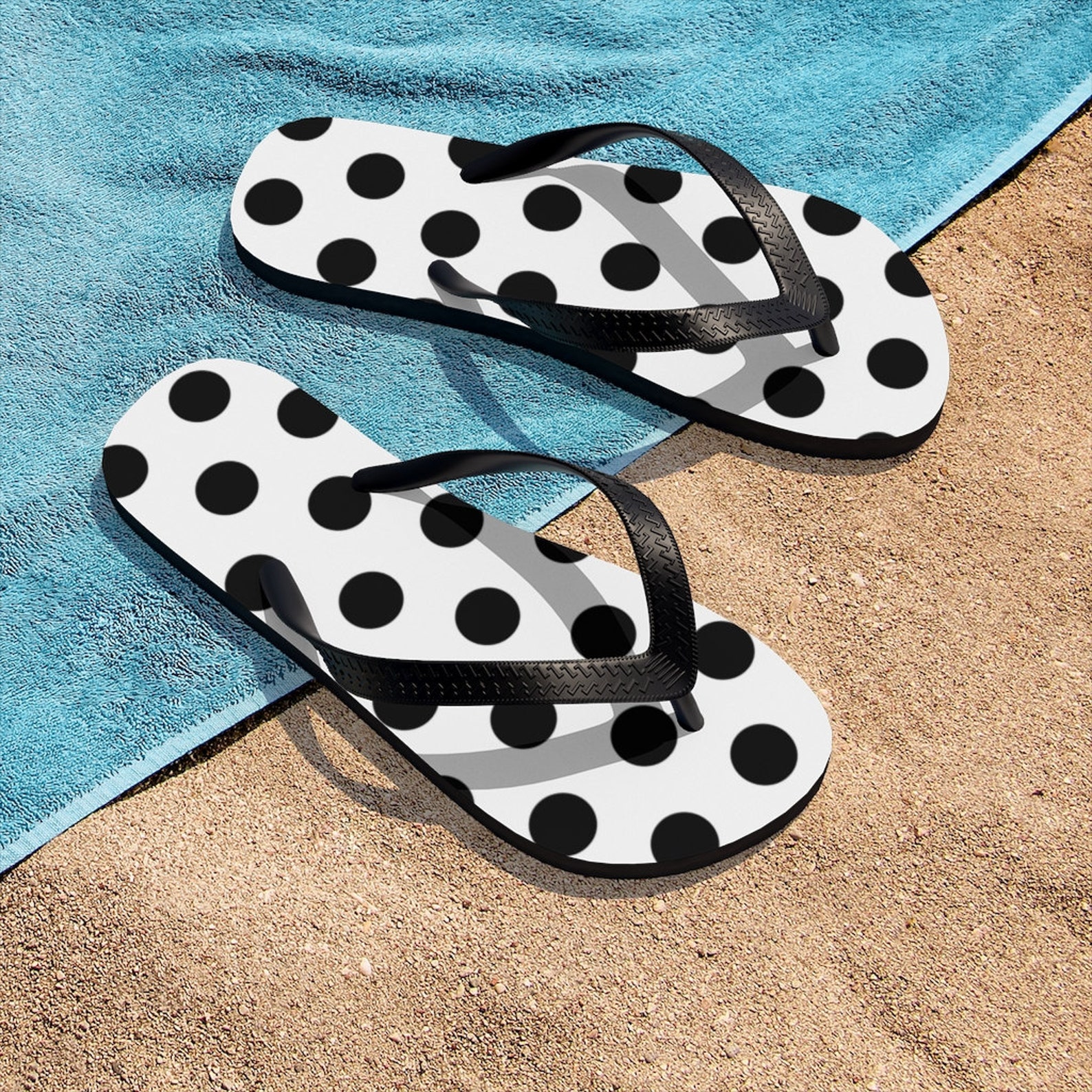 black and white polka dot flip flops
