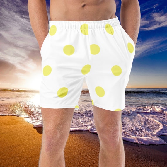 White & Dolly Yellow Polka Dot Men's swim trunks